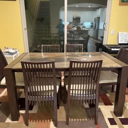 Dining Table Set - Solid Wood w/ Stone/ Granite Top (Seats 6)