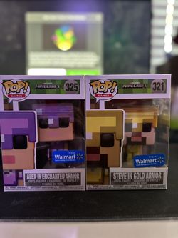 Exclusive Gold Steve, And Enchanted Alex Funko Pops