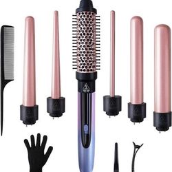 BRAND NEW 6 in 1 Hair Curling Wand Set with Curling Brush