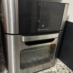 Silver and black 3 tray air fryer and pizza maker gently used