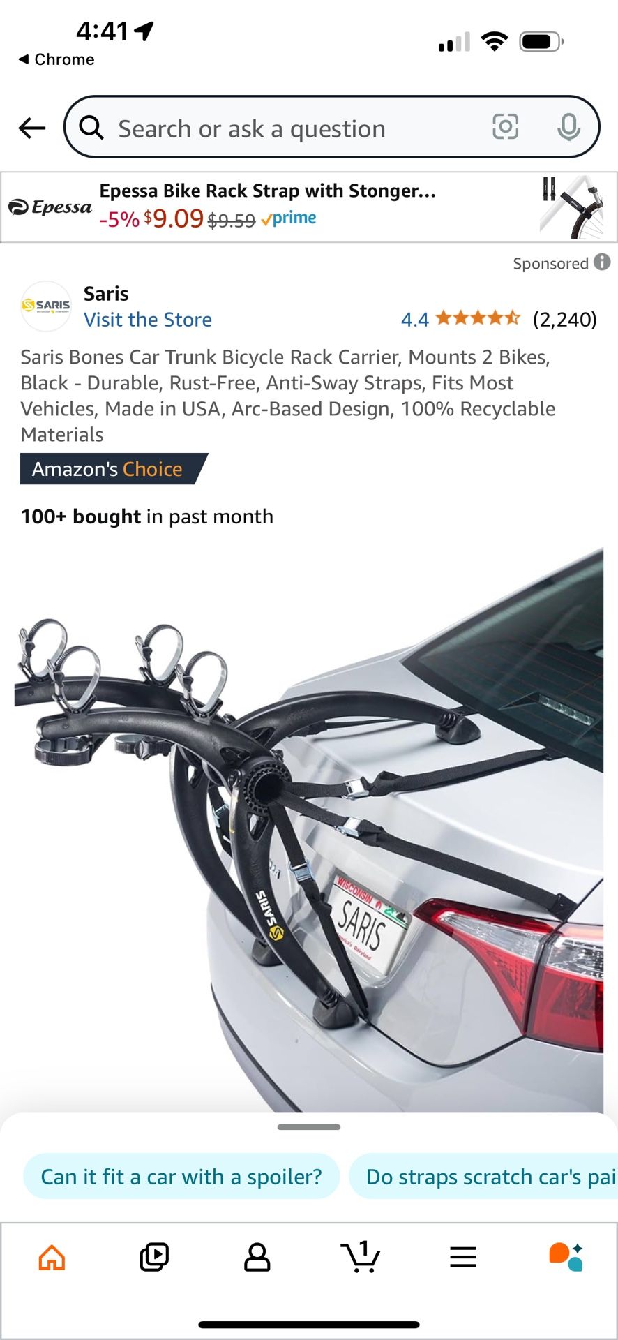 Bike Rack For Car Trunk (2 Bikes)