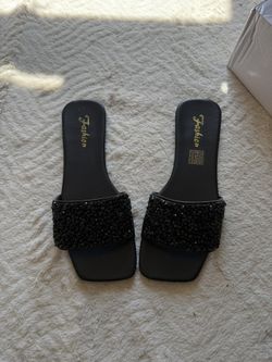 Womens Black Rhinestone Sandals