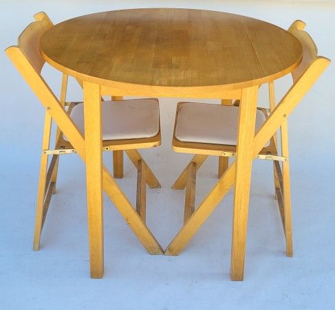 Mid Century Small Dining Set with Two Vintage Folding Vinyl Seat - Main Image