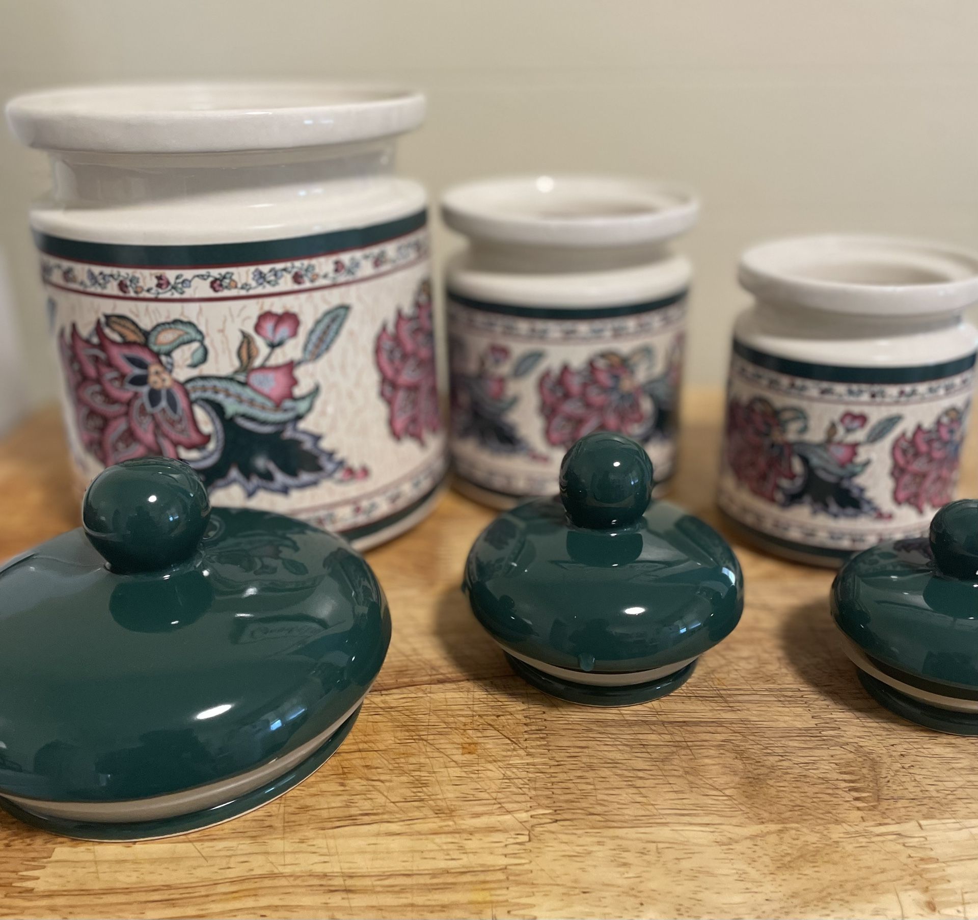 3 piece set of vintage ceramic kitchen canisters