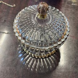 Jeannette Glass Co. Vintage Glass Footed Candy Dish W/lid And Gold Accent 