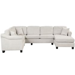 122.1 *91.3 4pcs Sectional Sofa with Ottoman with Right Side Chaise velvet fabric White