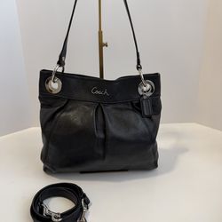 Coach Vintage Black Leather Shoulder Bag with Silver Accents