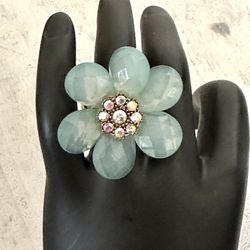 Blue Flower Rhinestone Ring 