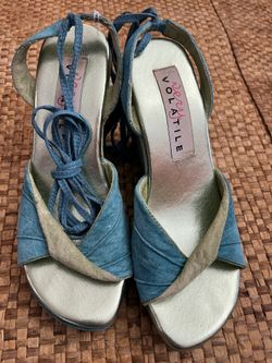 Turquoise & Celadon Green Suede Wedge Heels-size 6