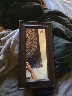 Hand-Painted Mirror Dark Wood Frame