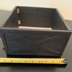 New 9 By 9 Inches Square Wood Plant Pot Or Decorative Storage Box W/ Metal Hinges & Cross Wood Accents On Two Sides