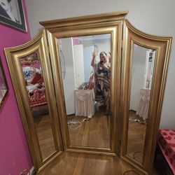 Large Gold Trifold Mirror