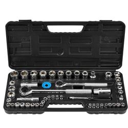1/4 in., 3/8 in., 1/2 in. Drive SAE and Metric Socket Set, 51-Piece
