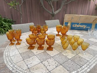 Vintage Lot Amber Indiana Anchor Hocking Colony Park Lane Glasses Goblets Sherbet Dishes Boopie