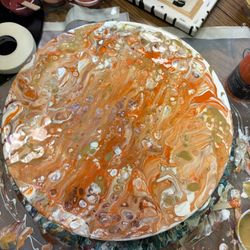 Custom Vinyl Paint Poured Record Wall Art Or Hanging Ceiling Art/ Melted Vinyl Record Trinket Dishes Outside Poured To Match Inner Records