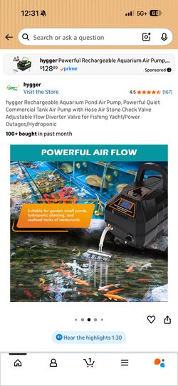 hygger Rechargeable Aquarium Pond Air Pump, Powerful Quiet Commercial Tank Air Pump with Hose Air Stone Check Valve Adjustable Flow Diverter Valve for
