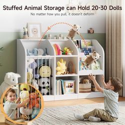 C31 $50  Toy Organizer with Bookshelf & Stuffed Animal Storage, Wood color  !!! Wood color available !!!  !!!White color sold out!!!   Material 5mm th