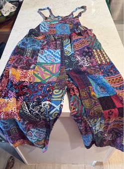 Boho Patchwork Print Harem Overalls
