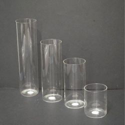 Glass Cylinder Vases Lot of 8 - 4 Sizes (4, 7, 9, 12"H x 3"W) - Juego De 8 Bucaros  Wedding, Party, Bodas, Fiestas 