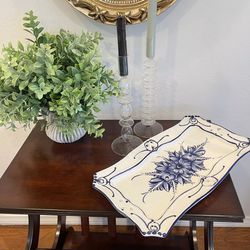Vintage RCCL Blue & White Portuguese Floral Painted Ceramic Serving Tray Dish