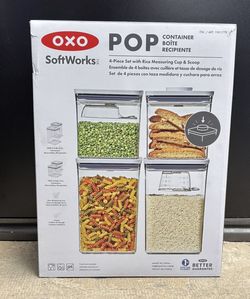 OXO SoftWorks 4‑Piece POP Container Set with Rice Measuring Cup & Scoop