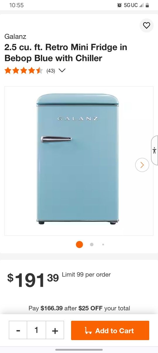 Galanz 2.5 cu. ft. Retro Mini Fridge in bebop blue with chiller