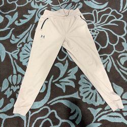 Under Armour ColdGear Joggers Tan Tapered Pants Zip Pockets Loose Fit Mens LG