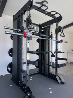 Smith Machine, Pulley System, Power Rack, Rubber Weights, Dumbbells