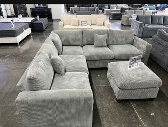 4-pc Sectional sofa with ottoman grey corduroy
