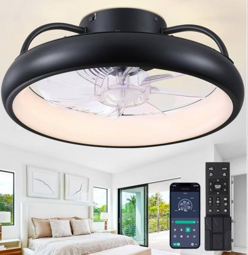 Mpayel 15in Small LED Ceiling Fan Black With Remote 6speed Reverse Timer Dimmable New