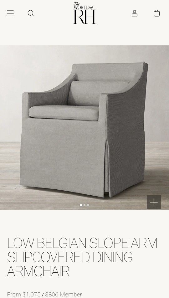 Restoration Hardware LOW BELGIAN SLOPE ARM SLIPCOVERED DINING ARMCHAIR