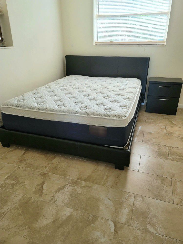 NEW QUEEN-SIZE SET, BED FRAME AND NIGHTSTAND ... MATTRESS SOLD SEPARATELY 