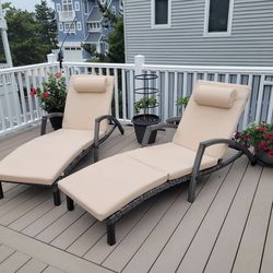 Chaise Lounge Chairs Outdoor Set of 4, Comfy Outside Wicker Patio Pool Lounge Chair w/ 5 Adjustable Back Angle, Cup Holder, Thicken Cushion