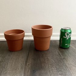 [Set of 2] Small Terra Cotta Clay Pots for Plants with Draining Hole •Larger one hasn’t been used