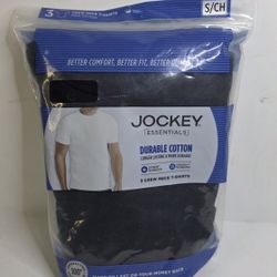 Jockey Essentials 3pk Black Crew Neck T-shirts Mens Size Small