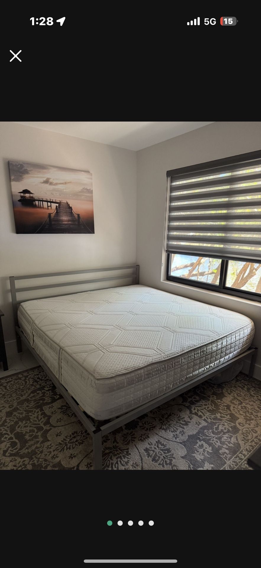 King Size Mattress + Grey Metal Bed Frame