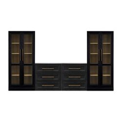 Mopio Blake 4 Piece Entertainment Center with Storage, Modern Farmhouse Wall Unit Dresser TV Stand with Tall Display Cabinets for up to 65" TVs, Troph