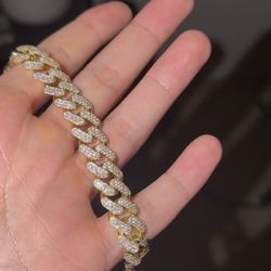 Heavy Solid Gold Cuban Miami Curb Chain Bracelet Diamonds Natural