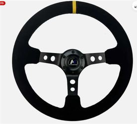 350mm 3" Depth  14  inches Reinforced Suede Lether Racing Steering Wheel Black
