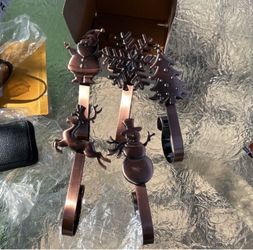 Antique Copper Stocking Holders With Cute Toppers (5) $4 each or $15 for all