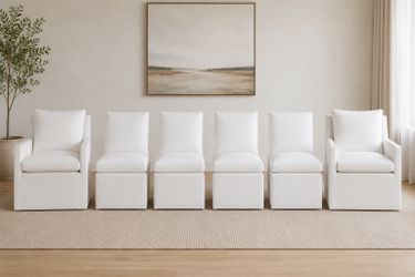 Set of 6 White Auden Dining Chairs on Casters