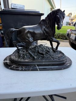 Vintage Large Bronze Sculpture Statue Figurine Stallion By PJ Mene Marble Base
