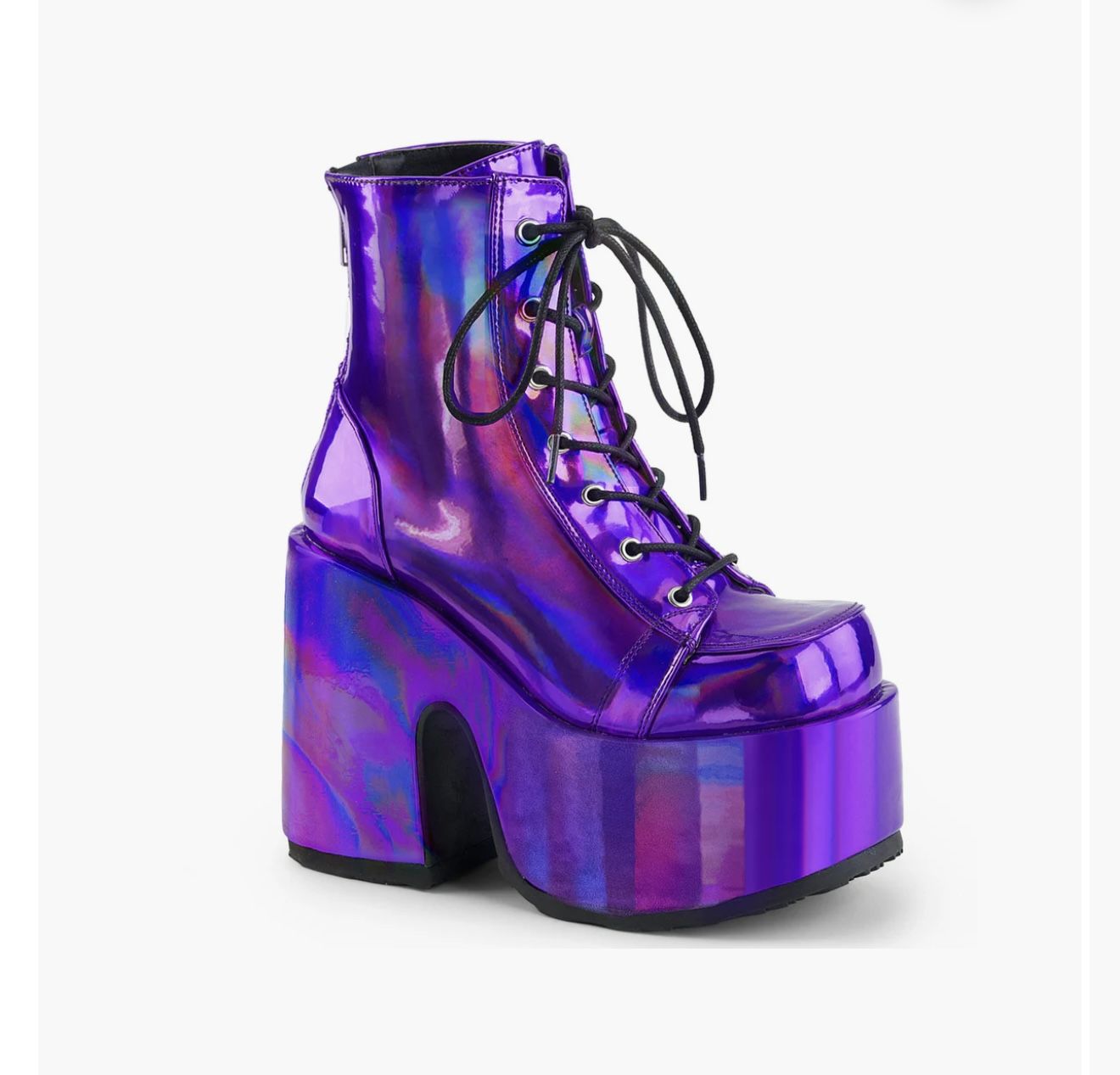 DOLLS KILL holographic metallic purple platform booties