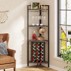4-Tier Corner W-ine Rack with Glass Holder & Storaye Shelves