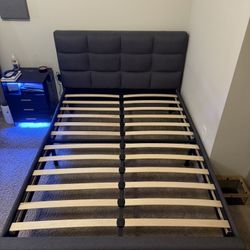 Upholstered Full Size Bed Frame + Sealy Carbondale Top Flush Mattress