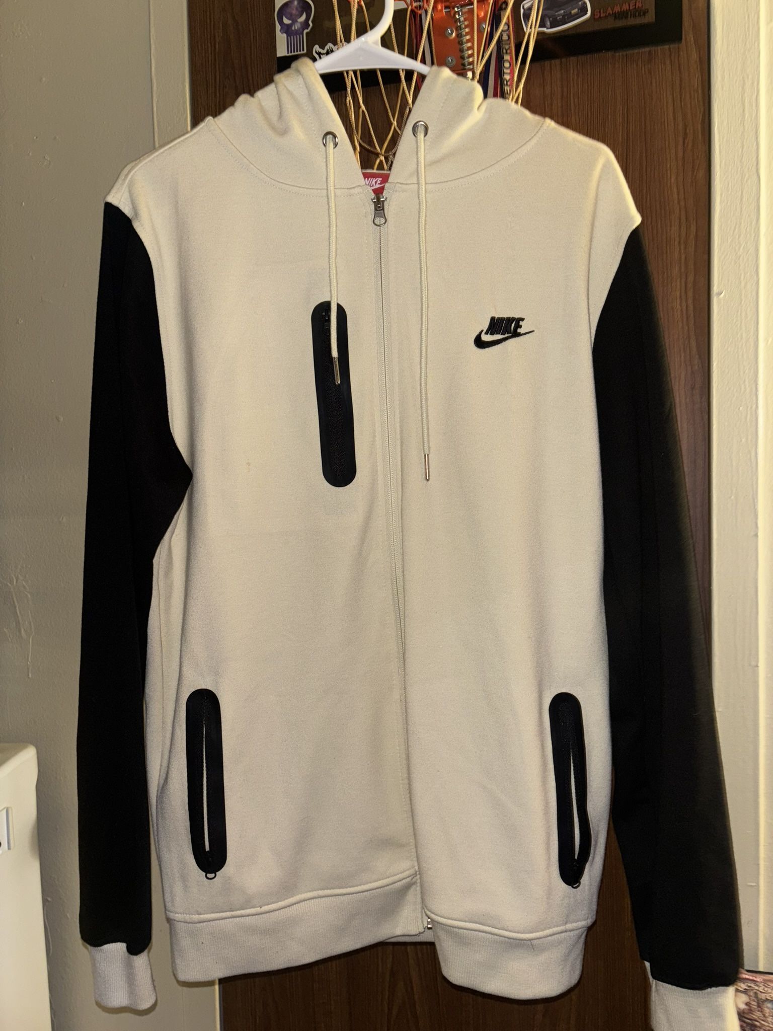Nike Cream and Black Zip-Up Hoodie