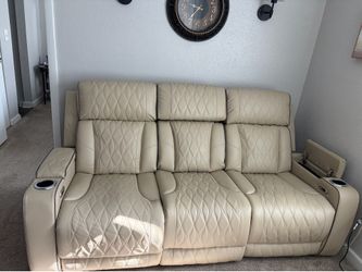 Recliner Sofa 82"Breathing Leather Dual Power Reclining Sofa With Storage Arm