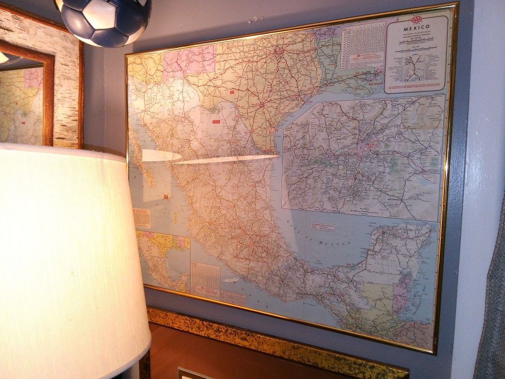 1990's FRAMED MAP OF MEXICO