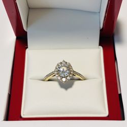 14K Yellow Gold Graduated Halo Diamond Engagement Ring