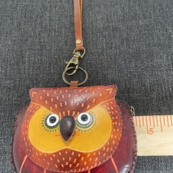Leather Owl Wristlet  4.5” Beaded Eyes
